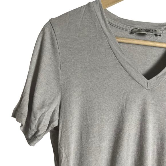 All Saints Wool Blend Light Gray Short Sleeve V-Neck T-Shirt Size Medium - Picture 4 of 8